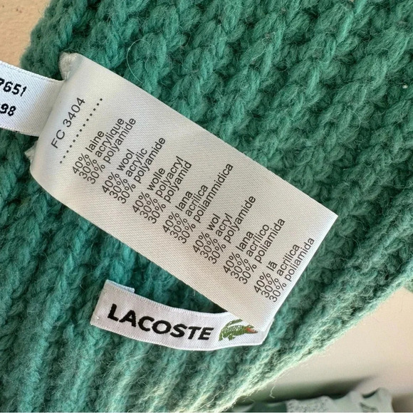 Lacoste Long Wool Blend Knit Scarf Cozy Winter Accessory - Picture 6 of 7